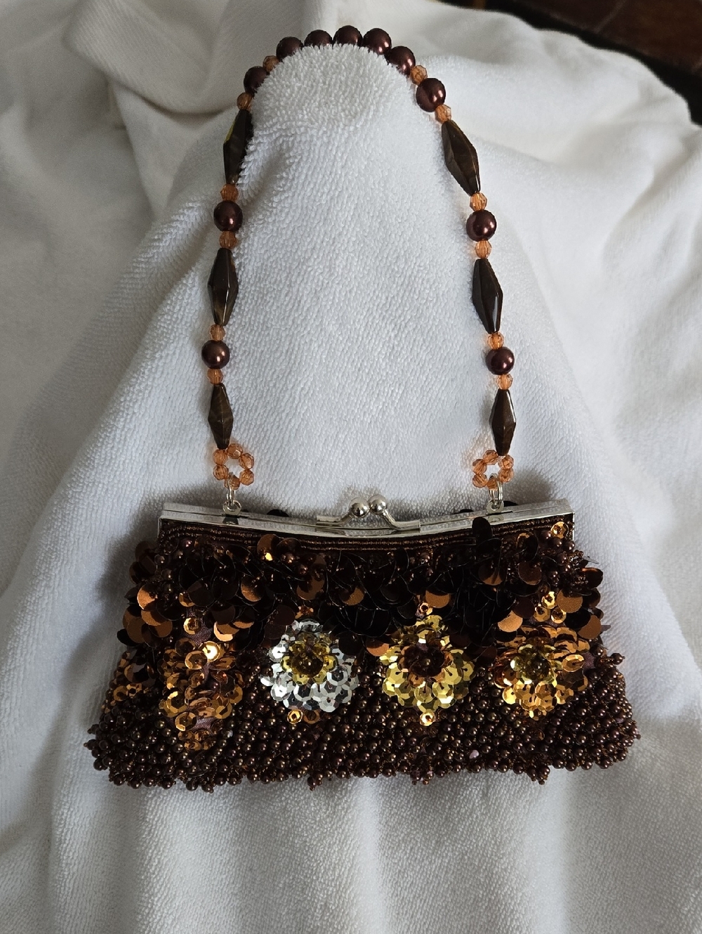 Brown Beaded & Sequin Evening Handbag